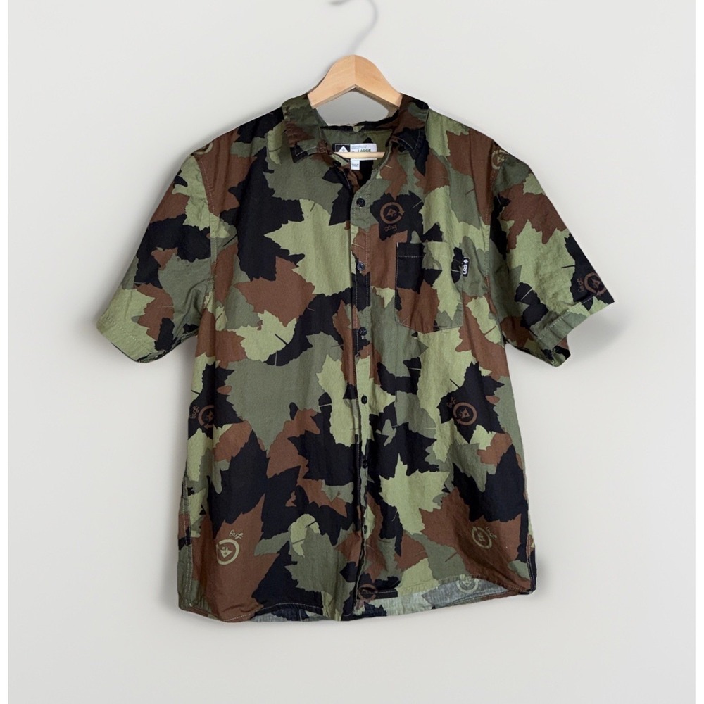 Men's Short-Sleeve Camouflage Button-Up Shirt - Olive/Brown/Black